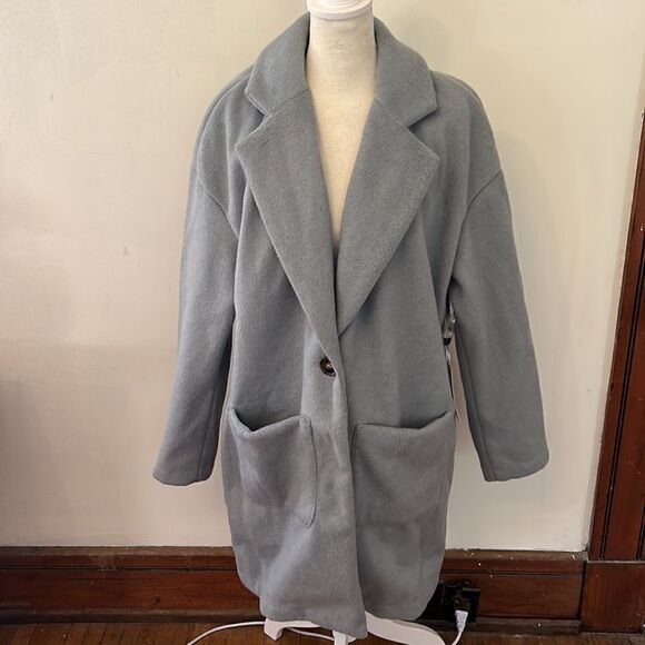 Cyrus slate blue button front coat Size L New - Picture 2 of 11